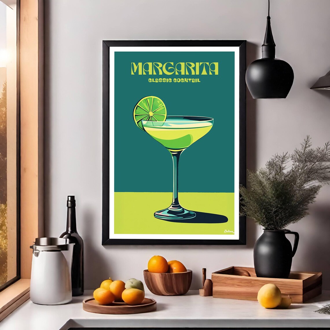 Classic Margarita Cocktail with Lime Wheel Retro Bar Art Poster - Image 2