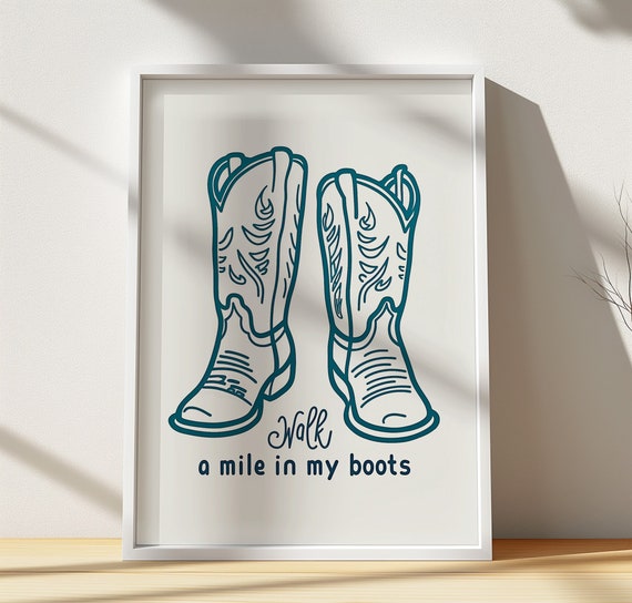Cowboy Boots Line Art Print Western Wall Decor