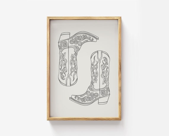 Cowboy Boot Line Art Print Western Home Decor