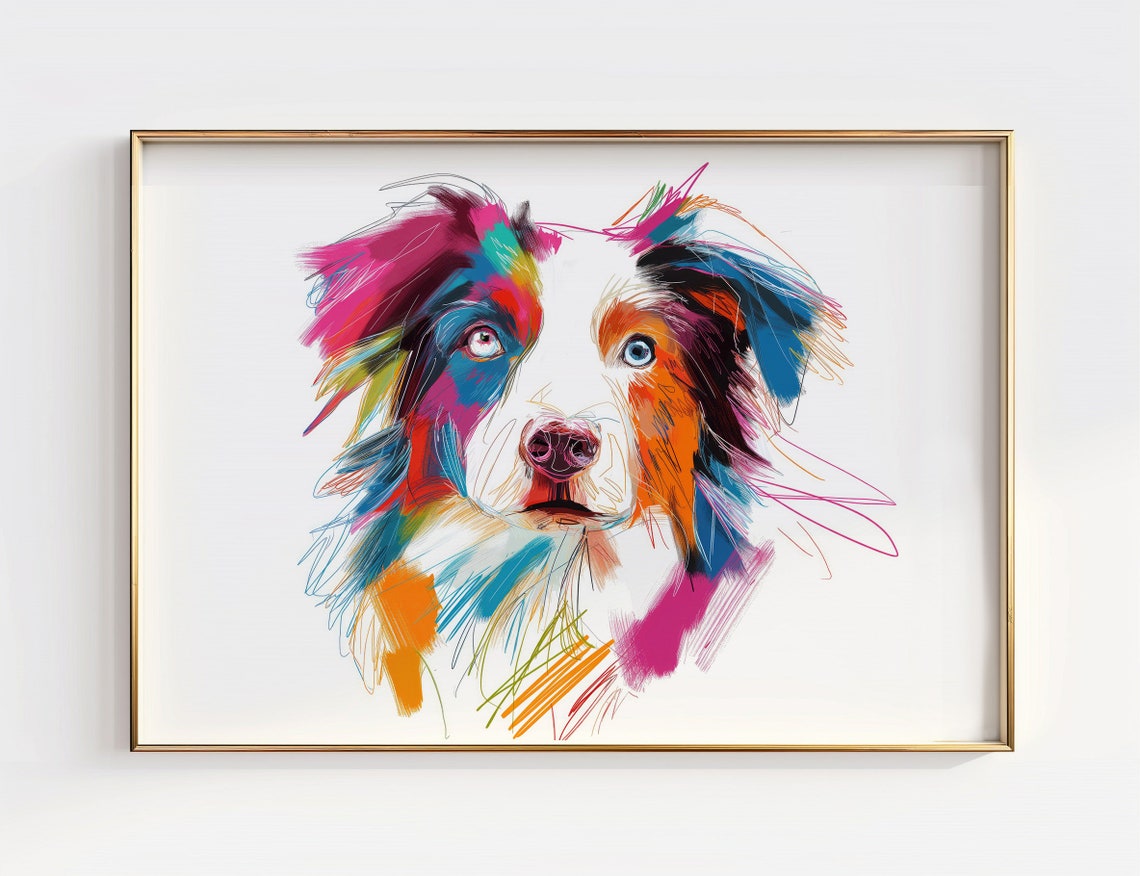 Colorful Border Collie Sketch Vibrant Multicolor Dog Face Art Print