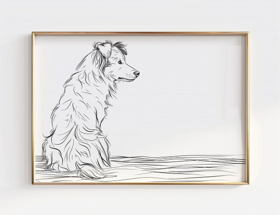 Border Collie Line Art Print Minimalist Dog Portrait