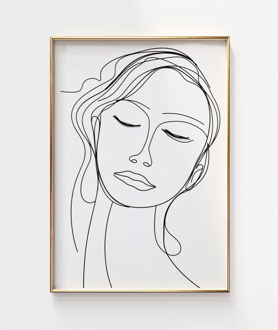 Female Face Line Art Print Abstract Woman Portrait