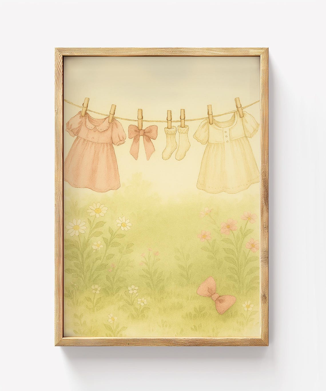 Baby Dress Clothesline Soft Pastel Vintage Nursery Wall Poster