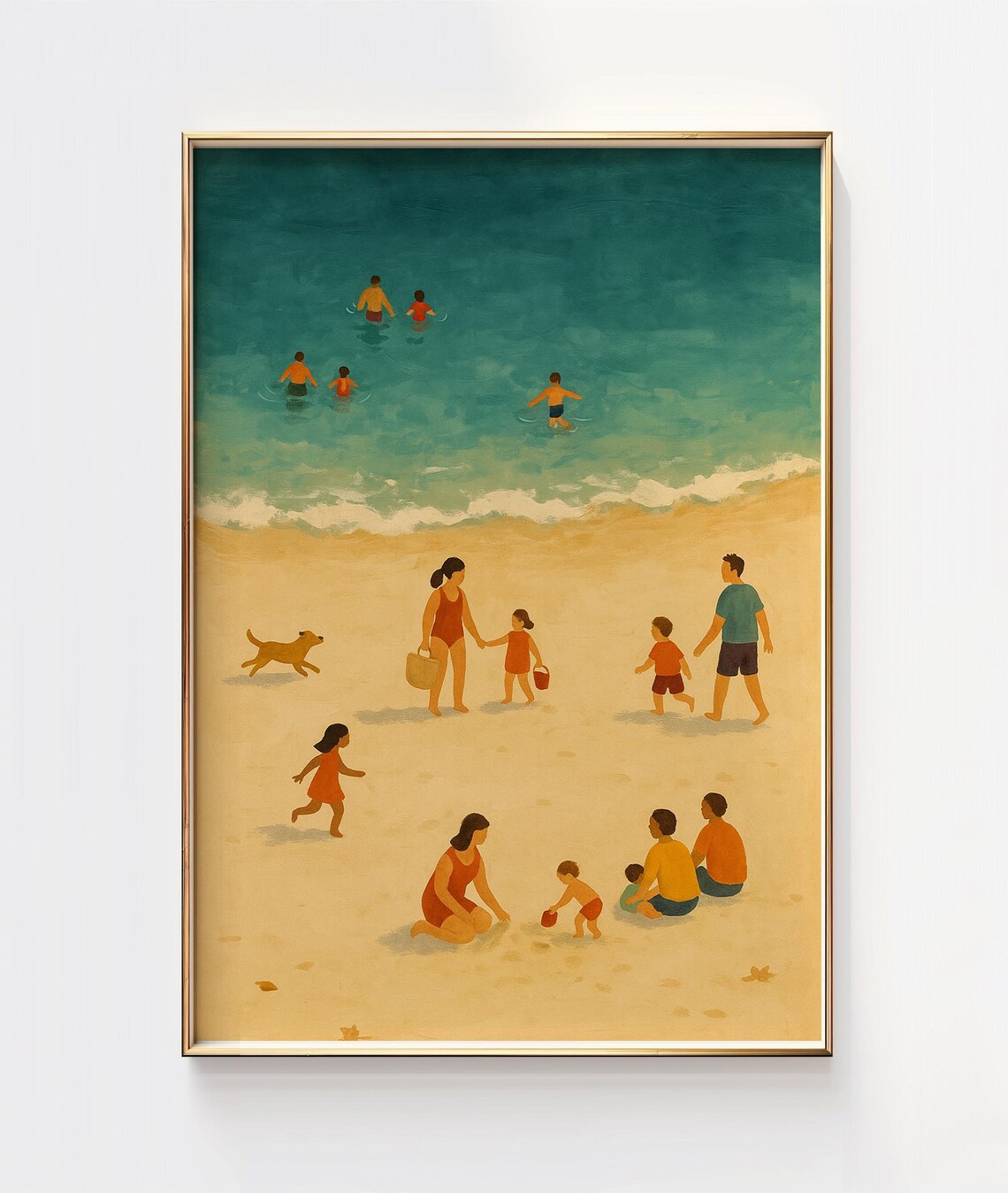 Retro Family Beach Day Summer Illustration Poster In Warm Tones