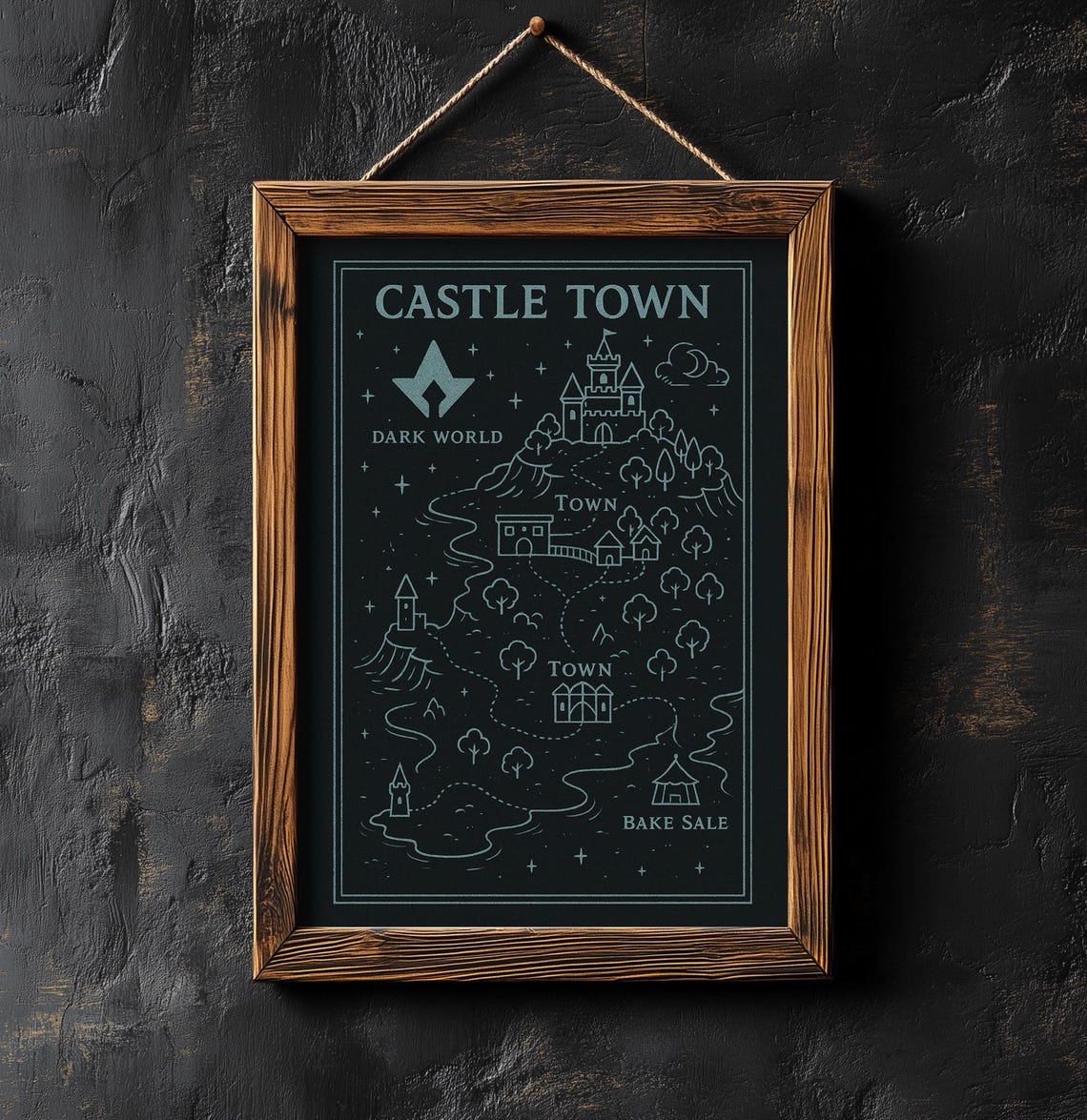 Castle Town Dark World Fantasy Map Minimalist Gaming Art Poster
