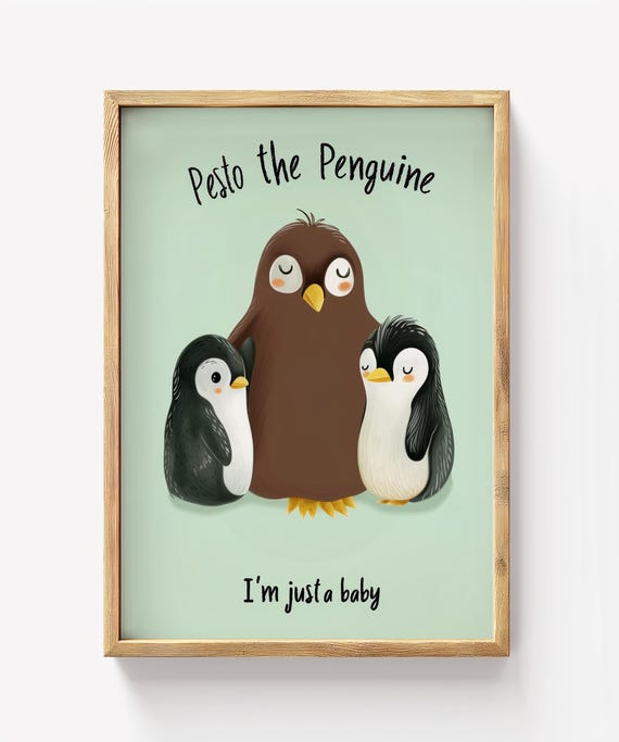 Penguin Family Print Mint Nursery Decor Funny Bird Quote