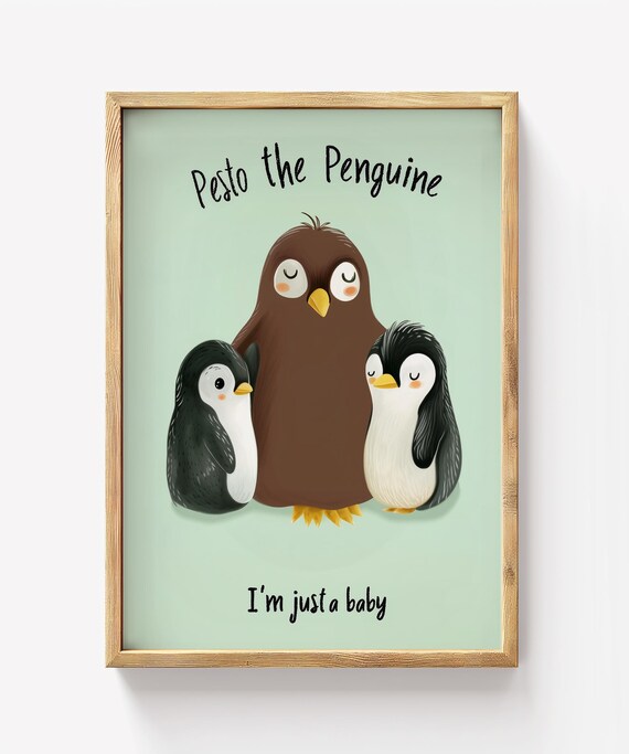 Pesto the Penguine Baby Penguin Trio Cute Nursery Kids Wall Art