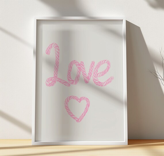 Love Heart Pink Rope Lettering Minimalist Sweetheart Word Poster