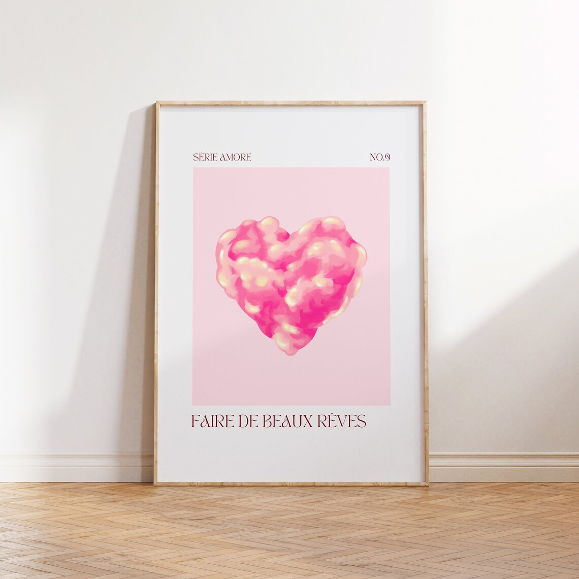 Pink Popcorn Heart Faire De Beaux Reves French Love Quote Poster
