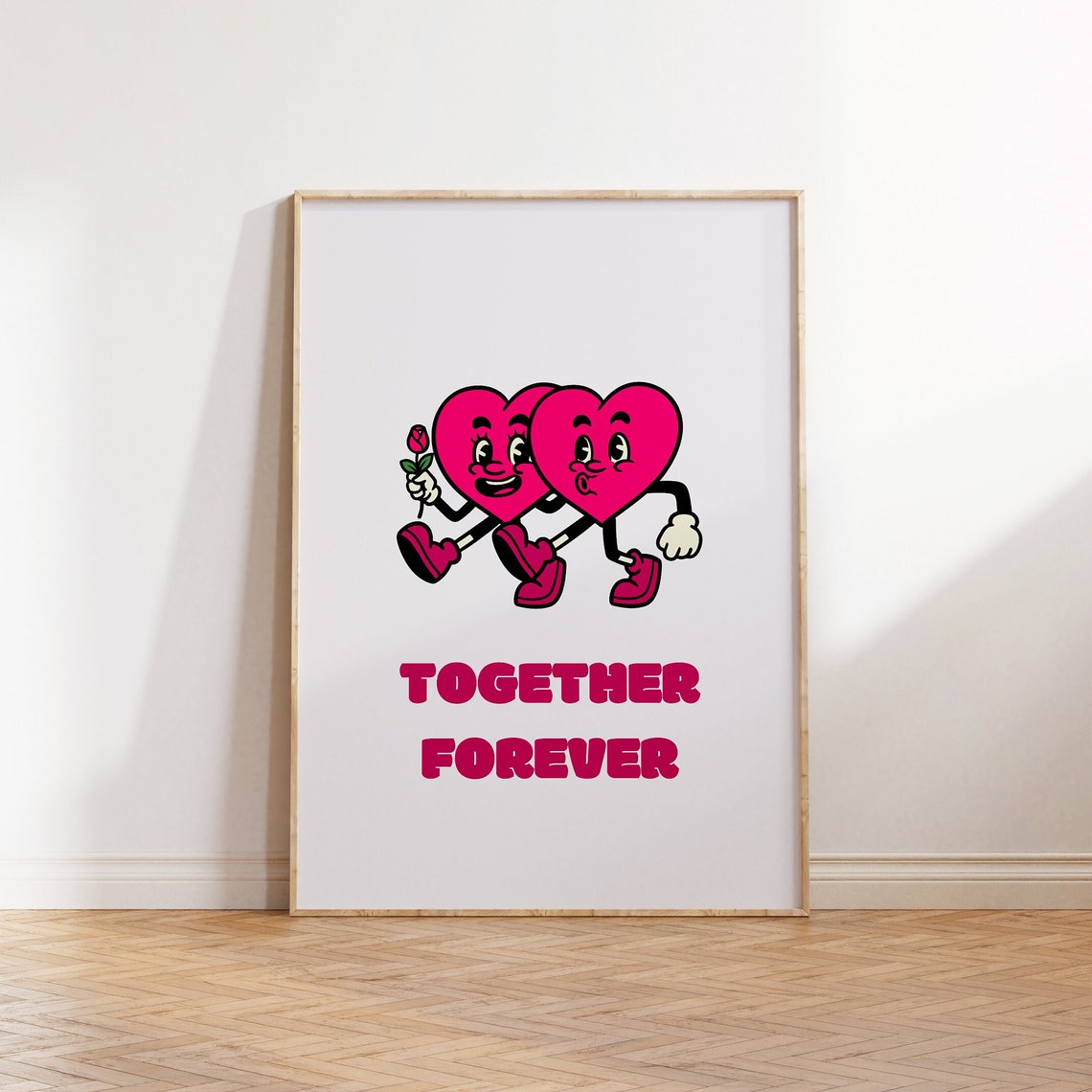 Together Forever Retro Cartoon Hearts Couple Fun Valentine Poster