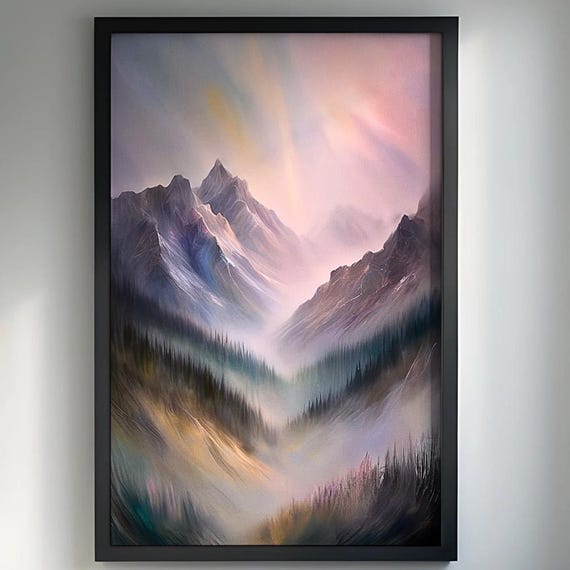 Pastel Mountain Morning Art Misty Landscape Canvas Print Or Poster 180
