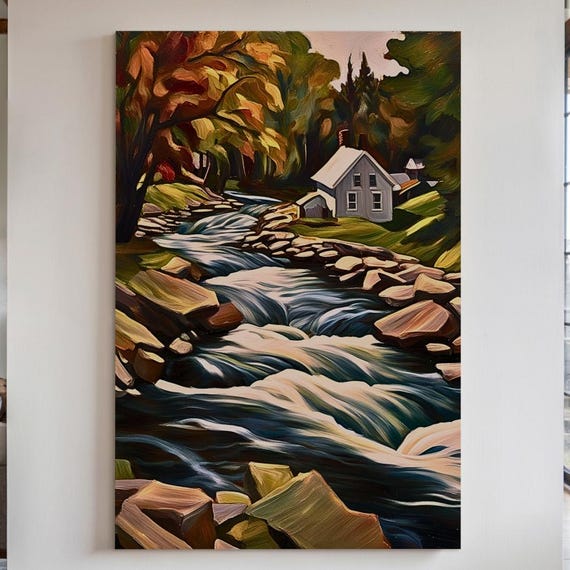 Brook Canvas Print Or Poster Picturesque Autumn River Landscape Art 48