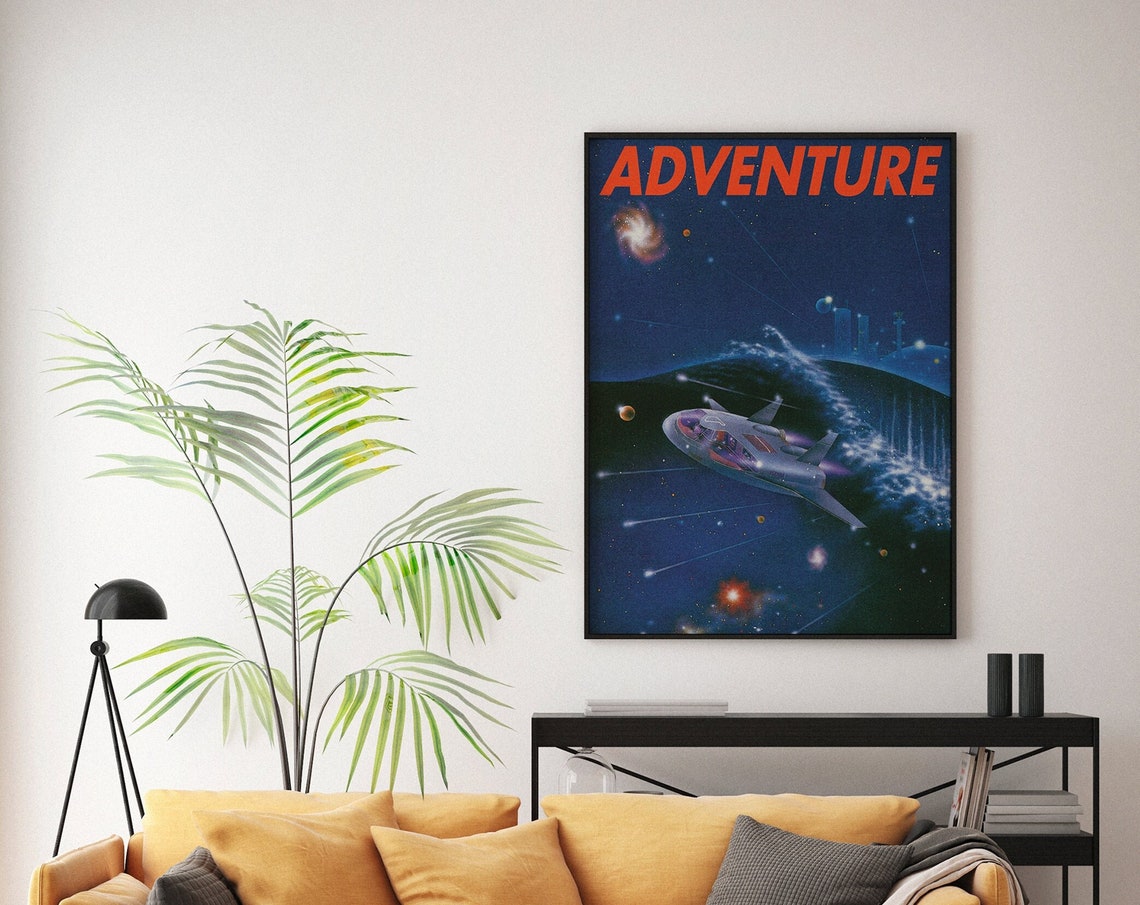 ADVENTURE Vintage Retro Sci Fi Spaceship Galaxy Starry Night Poster - Image 7