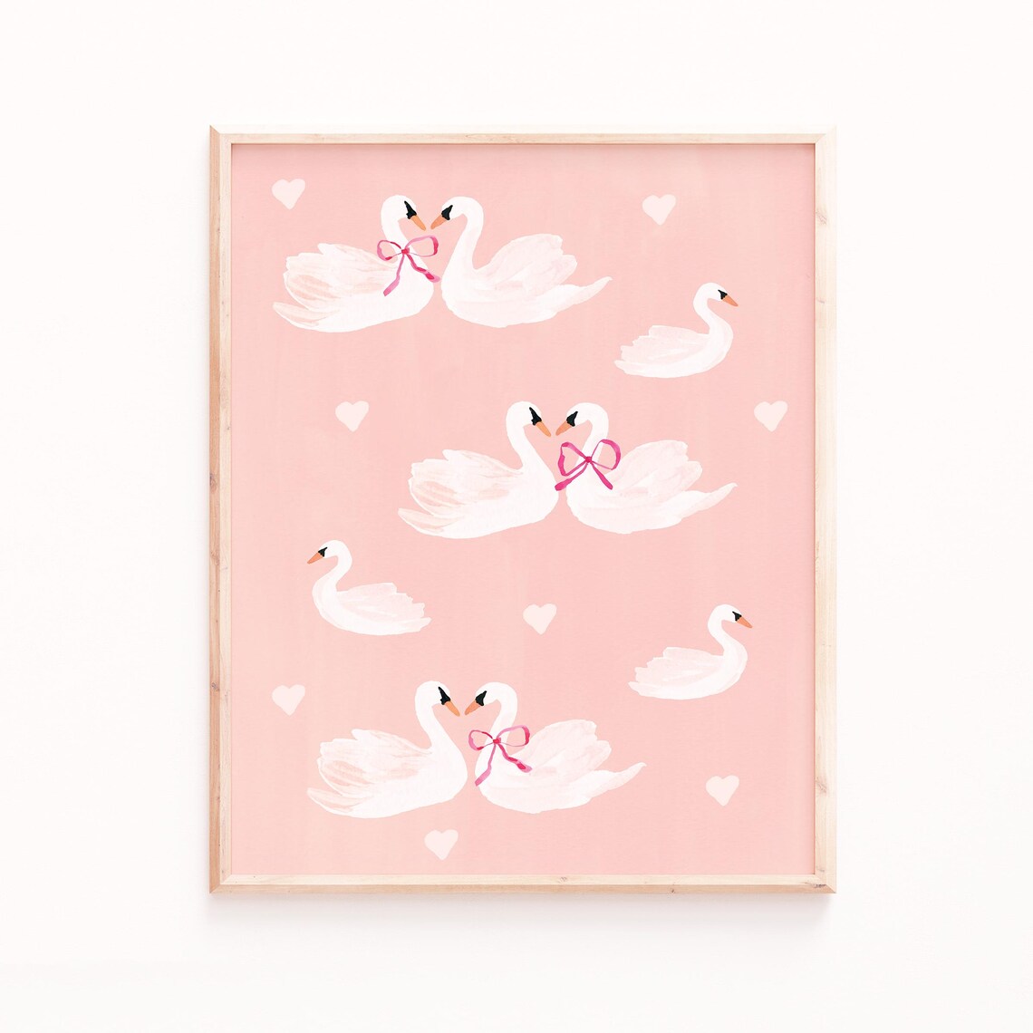 Love Birds Art Print, Cute Swan Painting