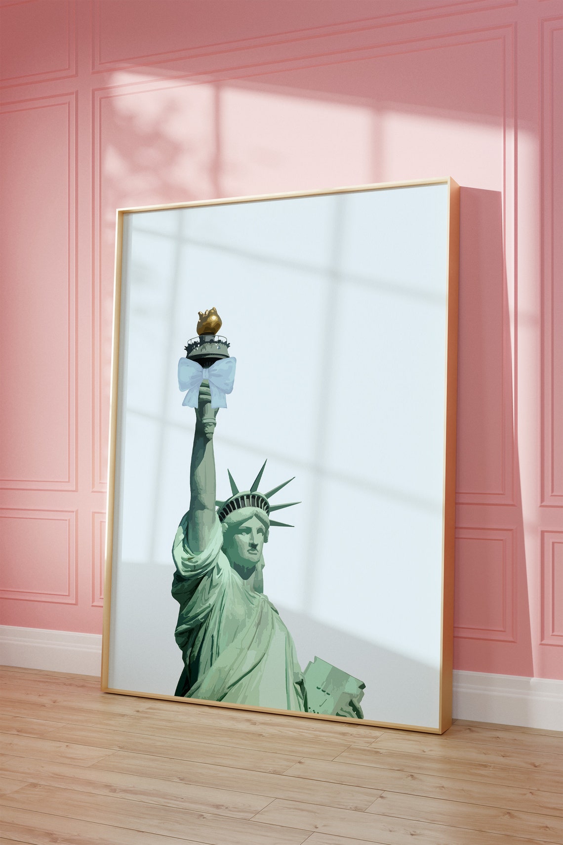 Statue of Liberty Blue Bow New York Landmark Illustration Poster - Image 2