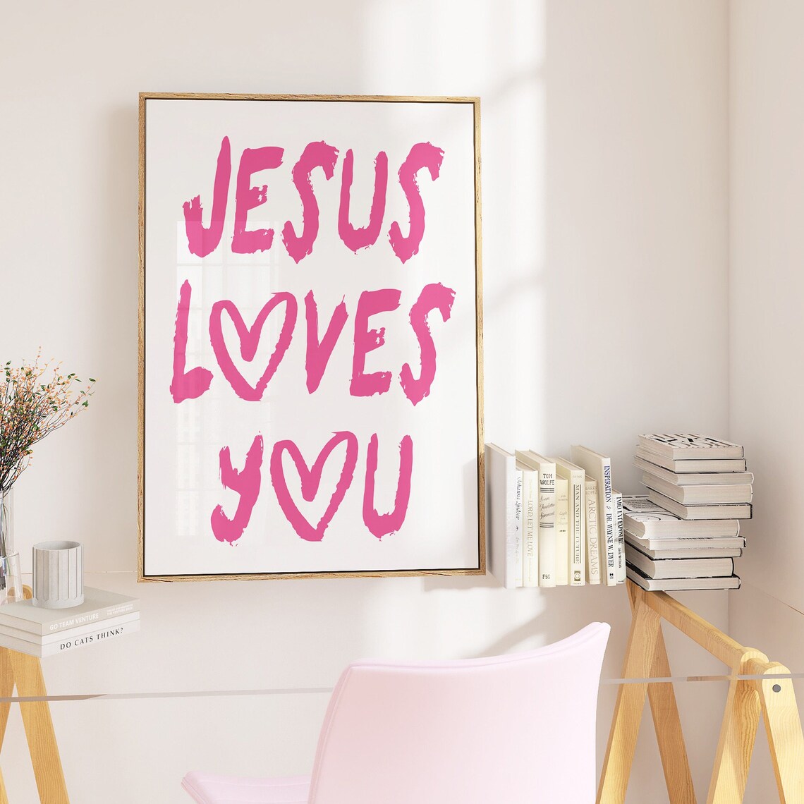 Jesus Loves You Hot Pink Brush Lettering Christian Faith Poster - Image 4