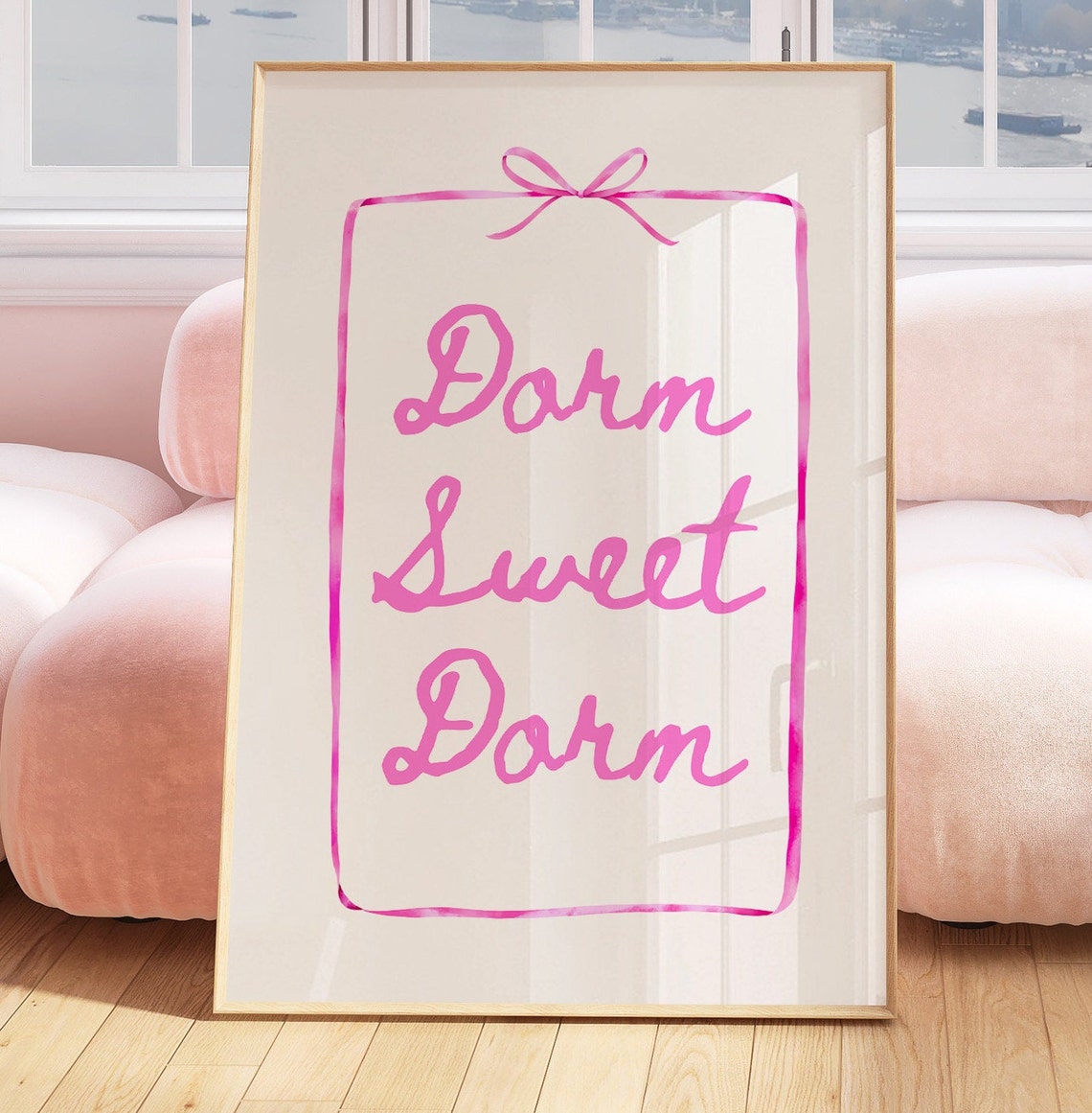 Dorm Sweet Dorm Pink Script Bow Girly College Room Decor Poster