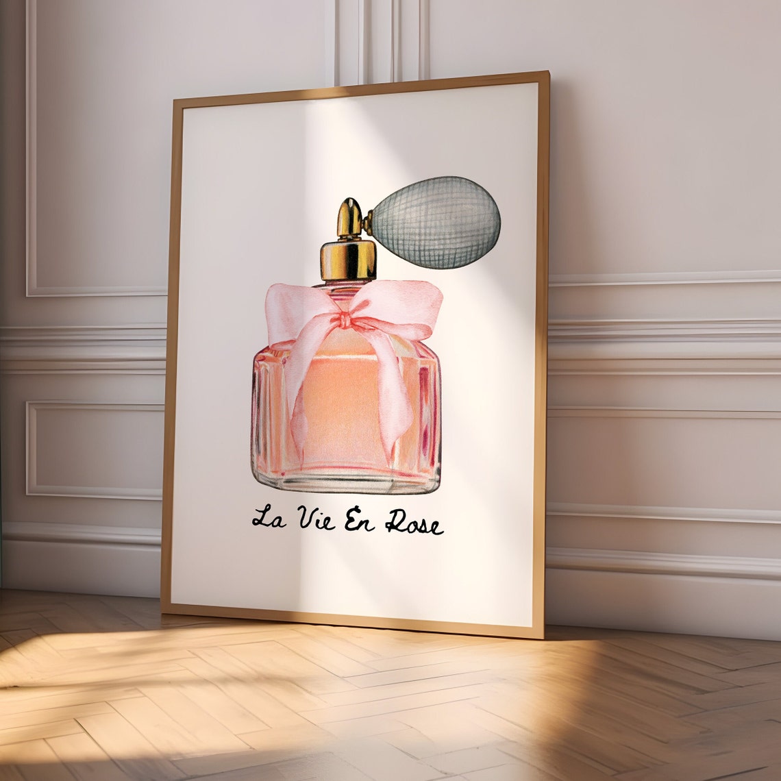 La Vie En Rose Pink Perfume Bottle With Bow Watercolor Poster - Image 4