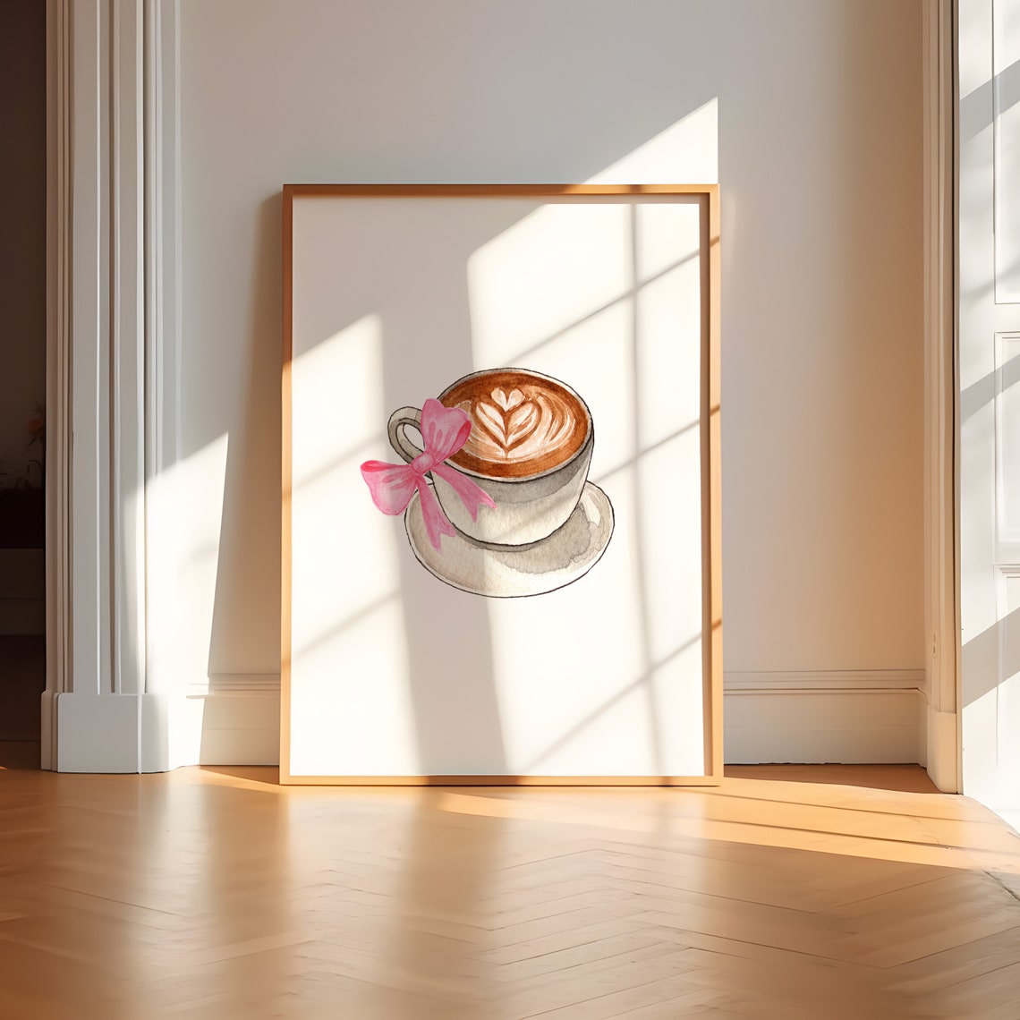 Watercolor Heart Latte Art Cup Pink Bow Balletcore Kitchen Poster - Image 2