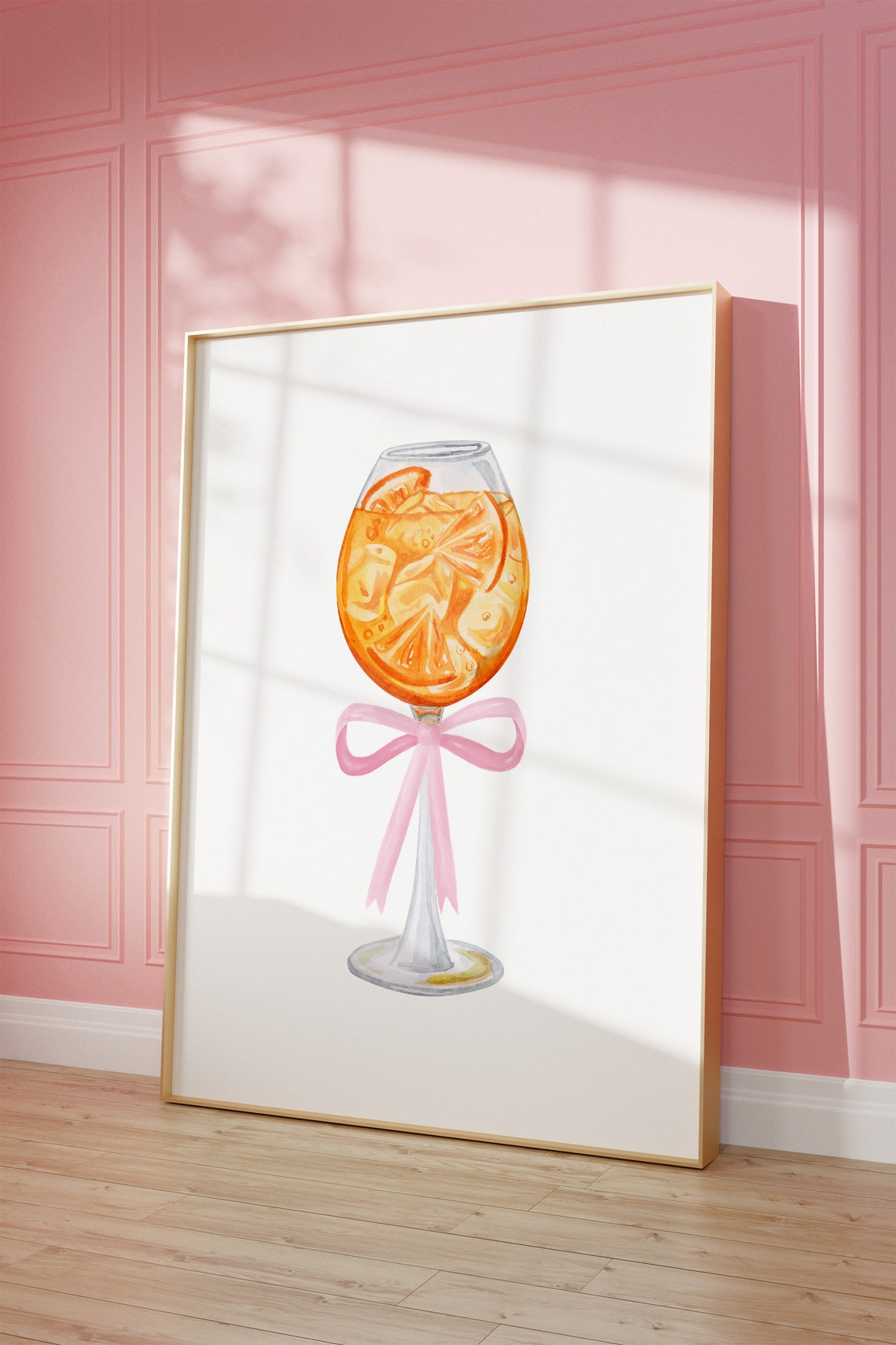 Aperol Spritz Cocktail Glass With Pink Bow Coquette Bar Poster - Image 2