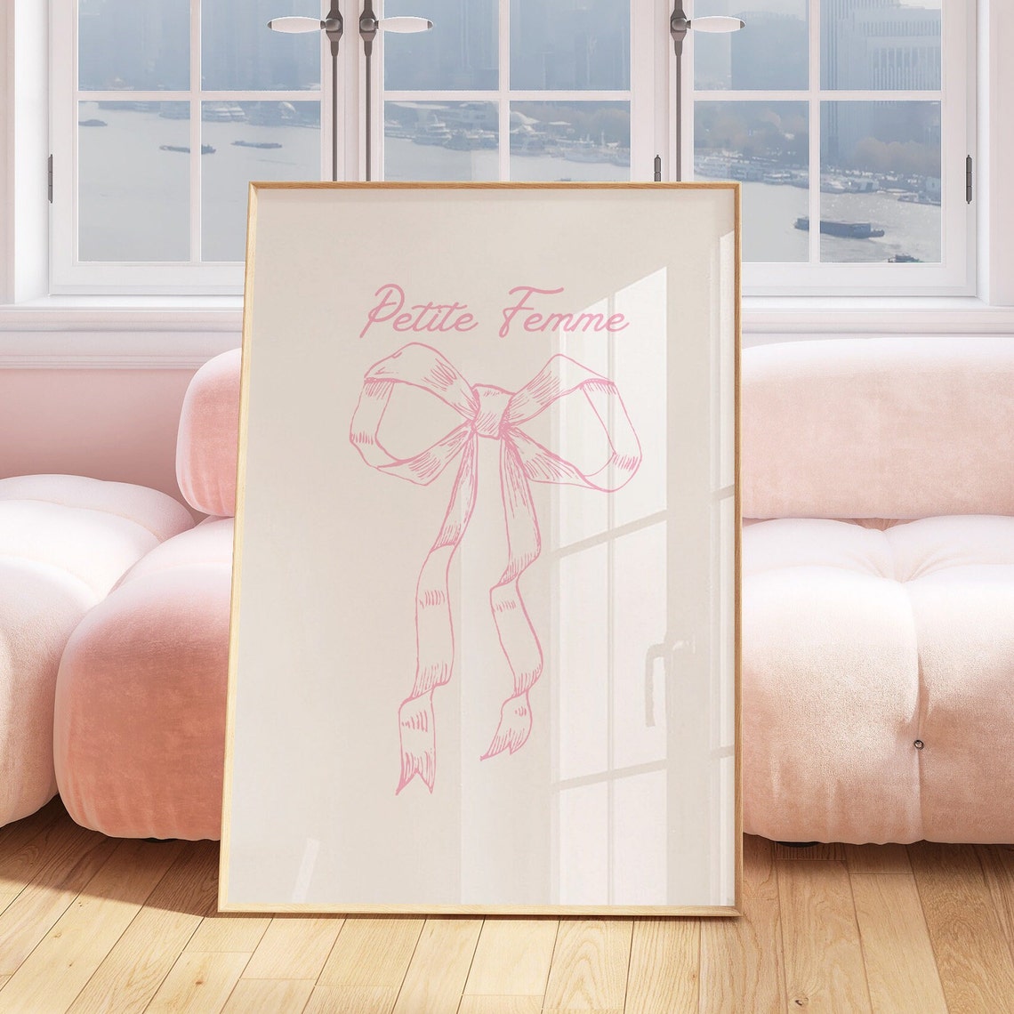 Petite Femme Elegant Pink Line Art Bow French Coquette Style Poster - Image 3