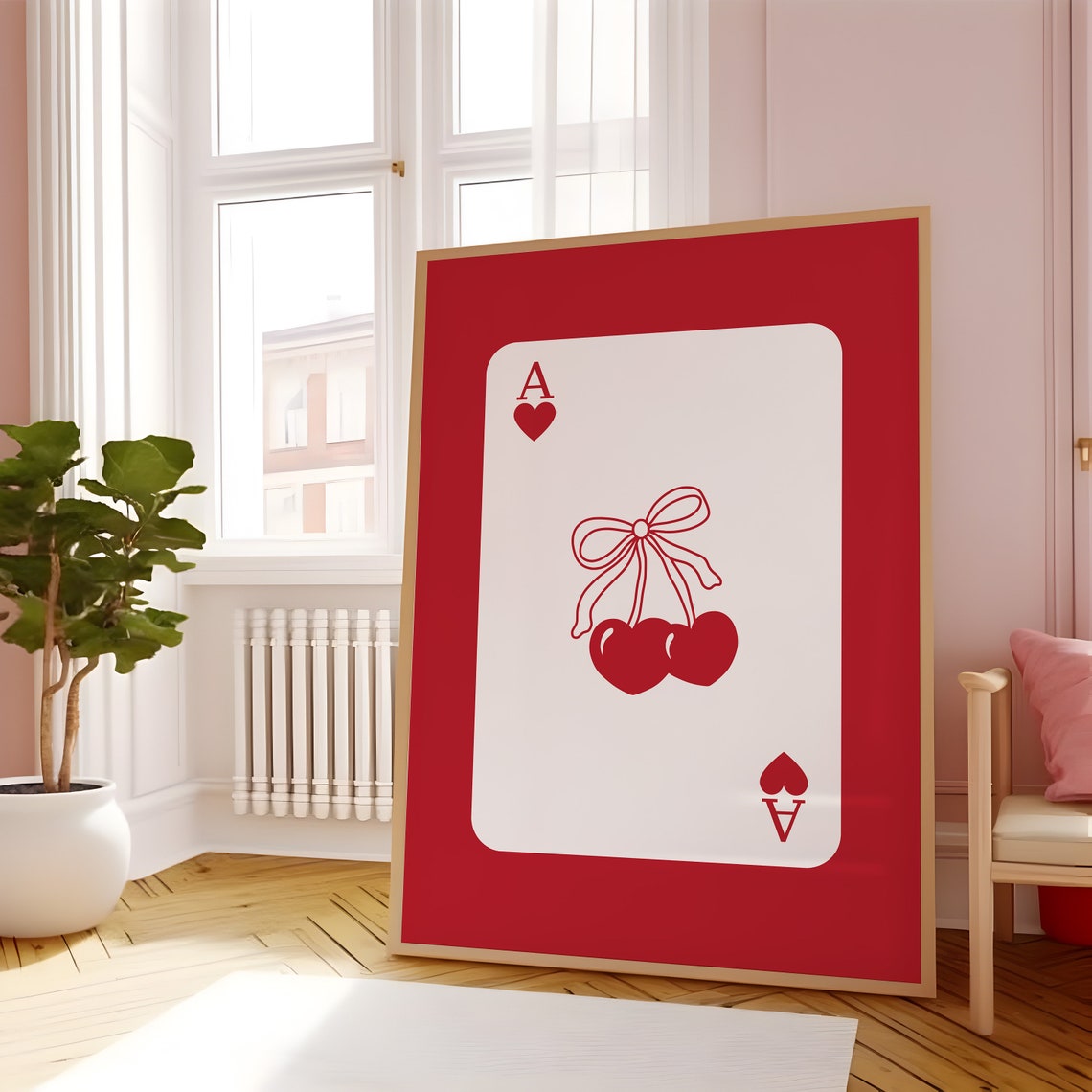 Ace of Hearts Cherry Bow Red Coquette Trendy Playing Card Poster - Image 3