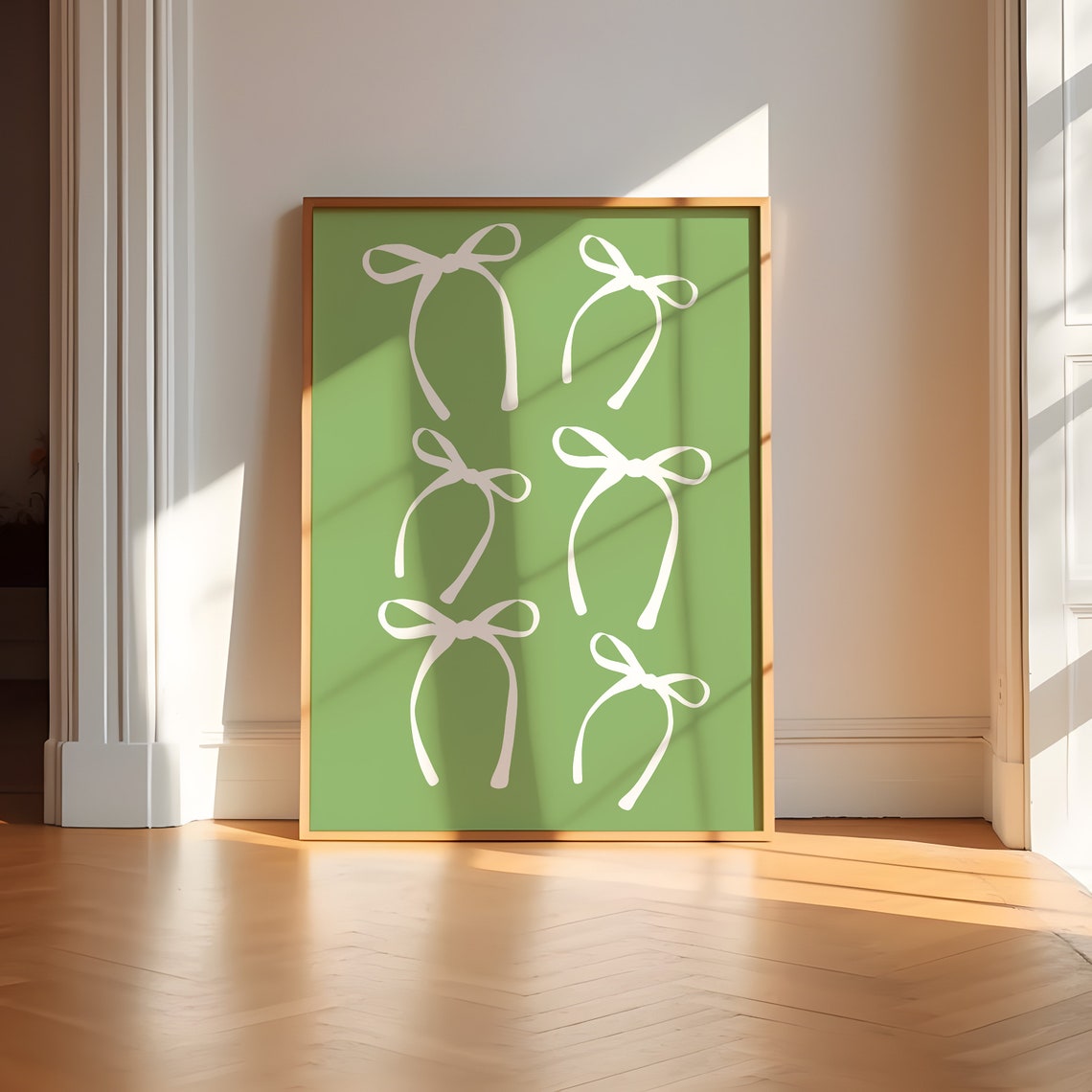 Six White Bows On Sage Green Coquette Balletcore Decor Poster - Image 5