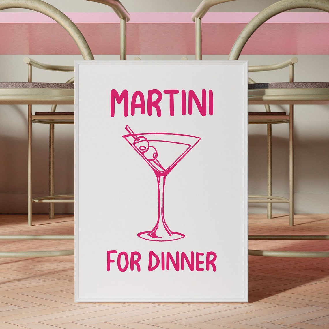 Hot Pink Martini Glass Line Art For Dinner Cocktail Kitchen Poster - Image 2