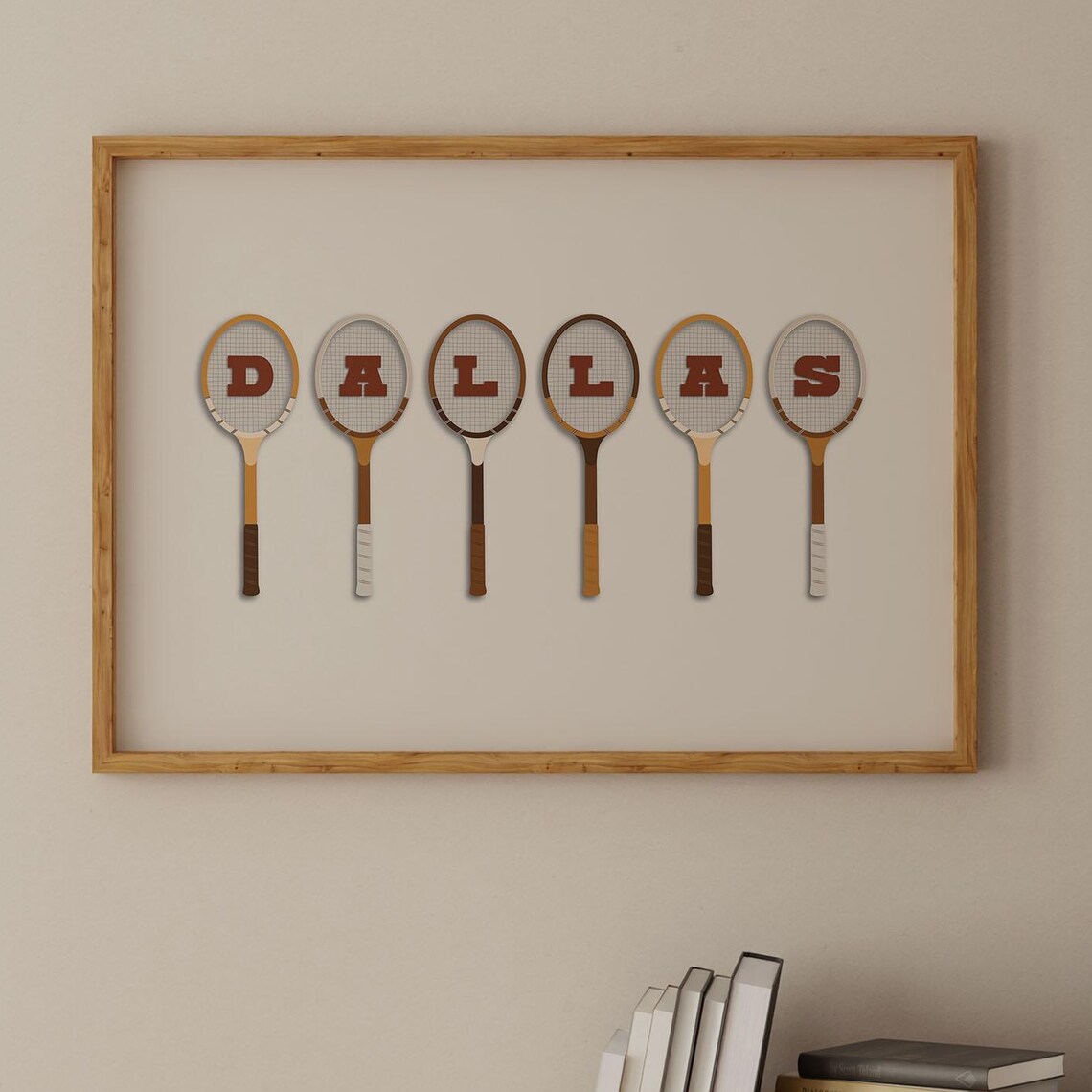 Dallas Vintage Wooden Tennis Racquets Letter Typography Wall Art