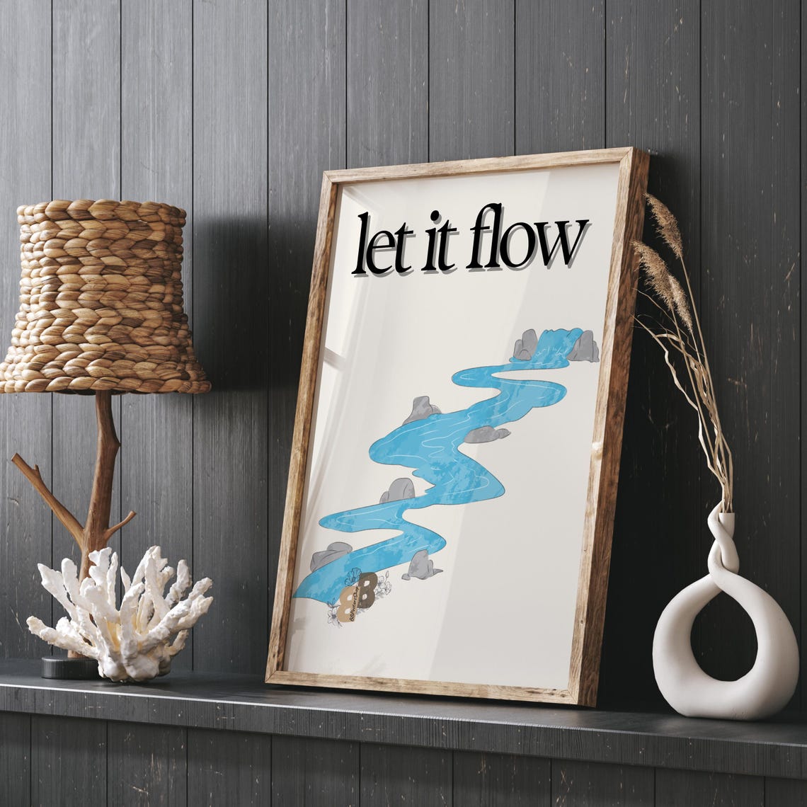 Let It Flow Winding Blue River Illustration Zen Quote Poster