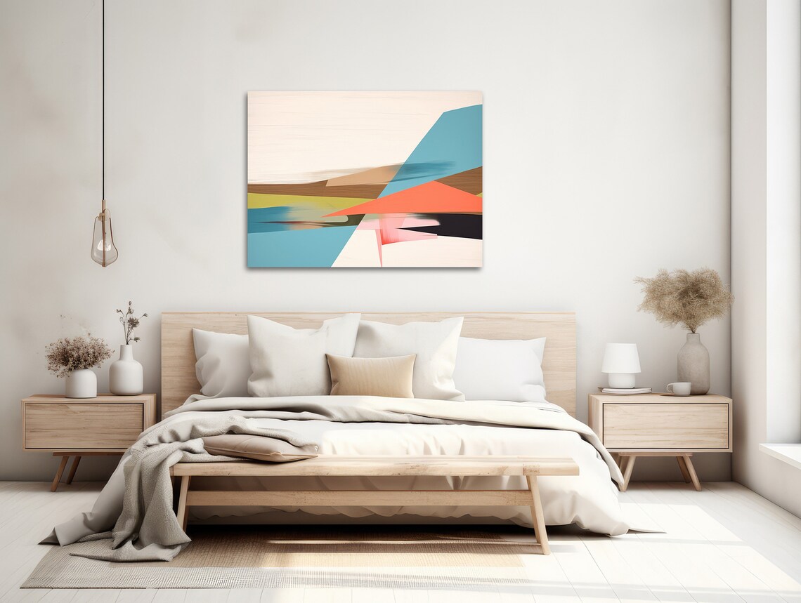 Abstract Layered Color Field Bands Coral Blue Landscape Art Poster - Image 2