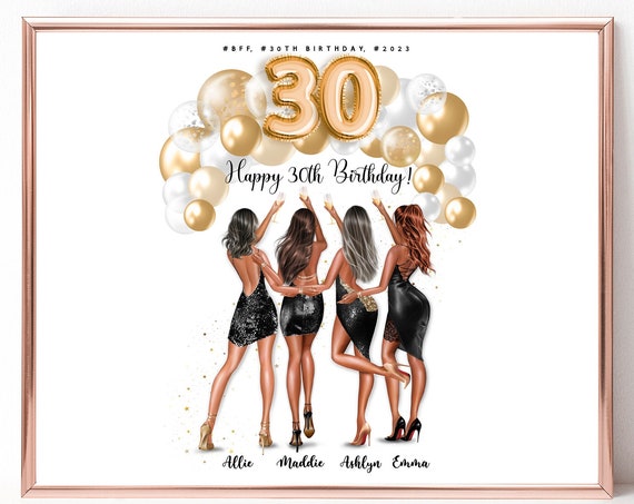 30th Birthday Best Friend Personalized Gift Happy 30th 40th 50 Birthday Print Group 3 4 Best Friends Mum Mom Birthday