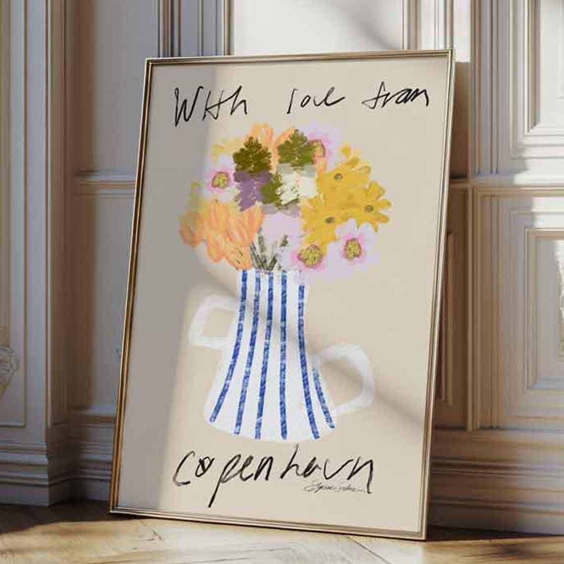 Copenhagen Floral Vase Poster With Love From Danish Nordic Artwork
