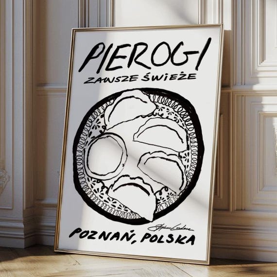 Pierogi Wall Art Polish Dumplings Poster Retro Food Bar Cart Decor Print Kitchen Housewarming Gift