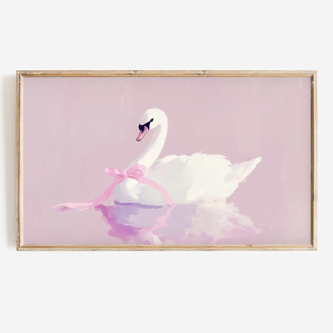 White Swan With Pink Bow Coquette Valentines Pink Spring Wall Poster