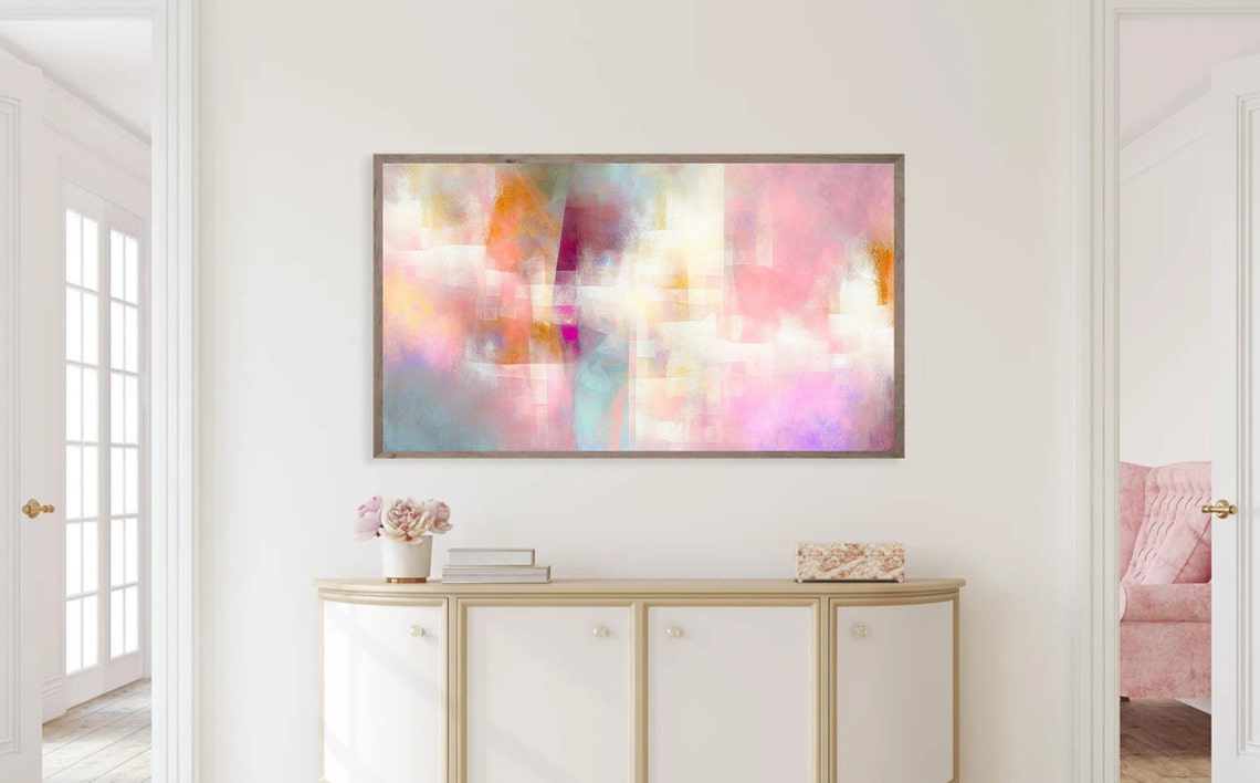 Soft Pink Geometric Abstract Blush Pastel Modern Painting Poster - Image 3