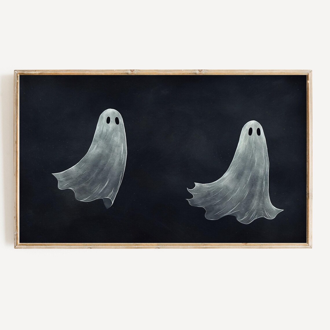 Two Minimalist Sheet Ghosts On Black Background Spooky Halloween Poster