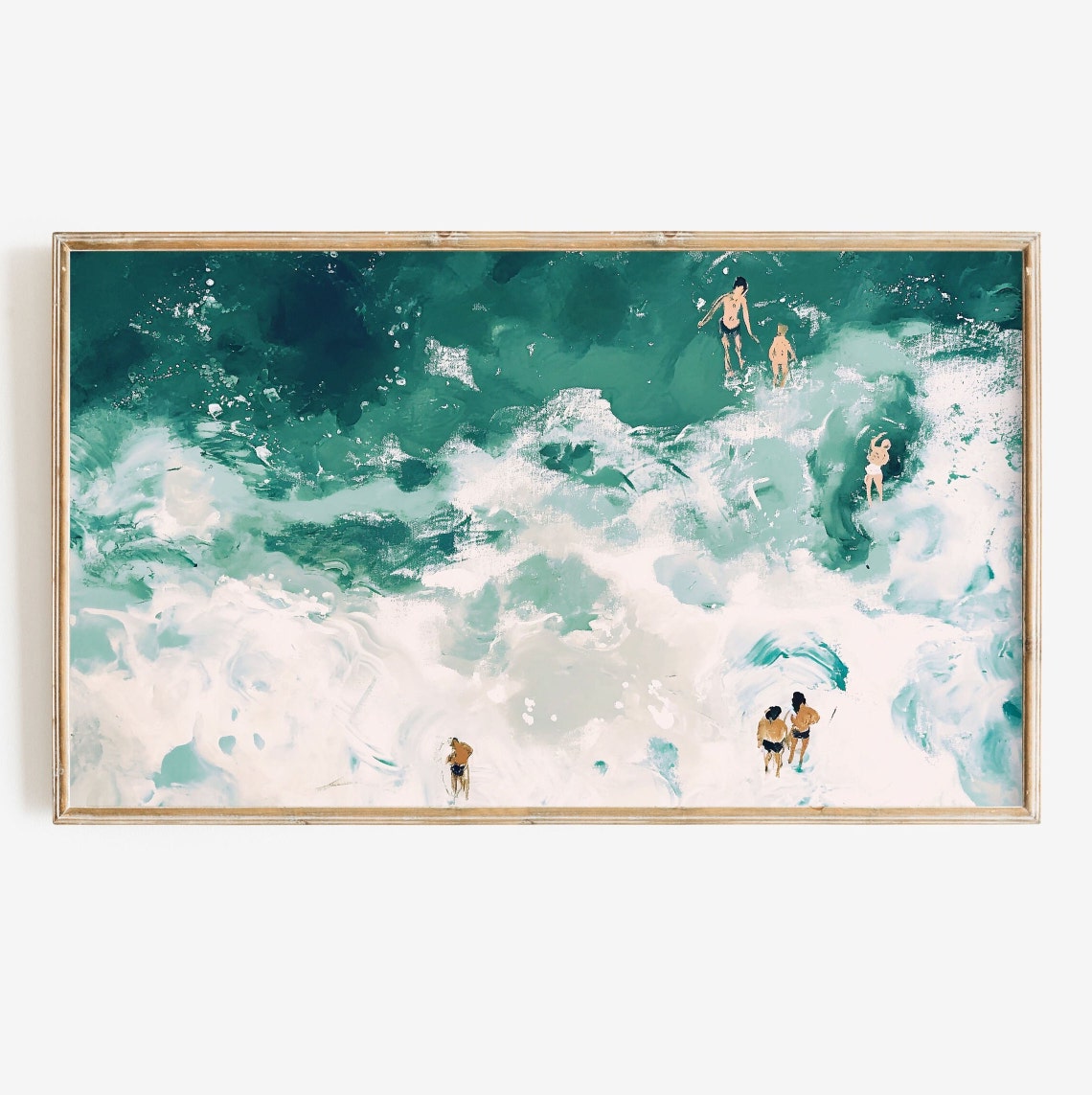 Aerial View Of Turquoise Ocean Waves With Swimmers Summer Beach Poster
