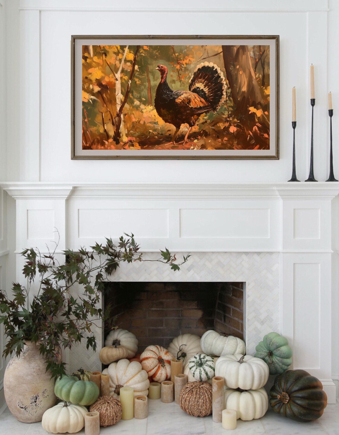 Turkey Fanned Tail Autumn Forest Textured Oil Painting Fall Poster - Image 3
