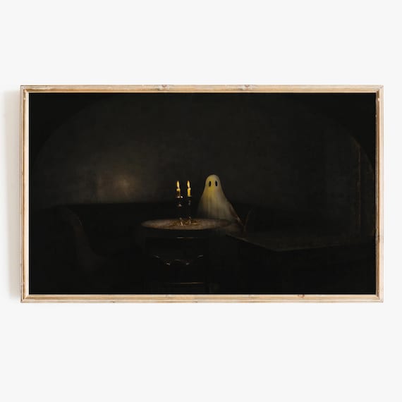Candlelit Sheet Ghost In Dark Room Moody Vintage Halloween Night Poster
