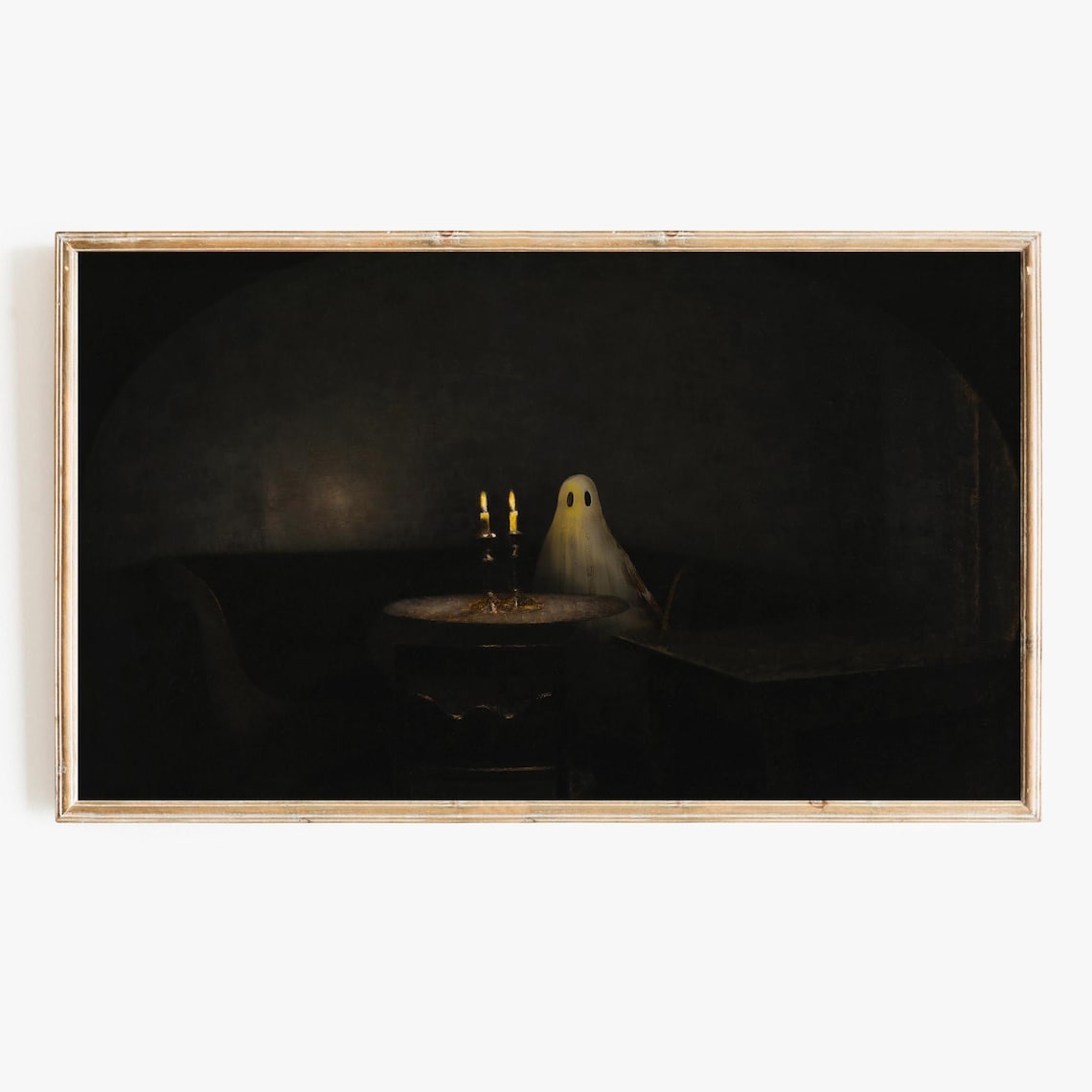 Candlelit Sheet Ghost In Dark Room Moody Vintage Halloween Night Poster