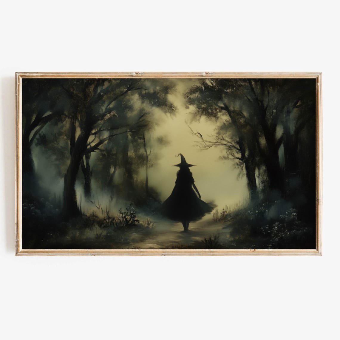 Witch Silhouette Misty Dark Forest Moody Halloween Night Poster