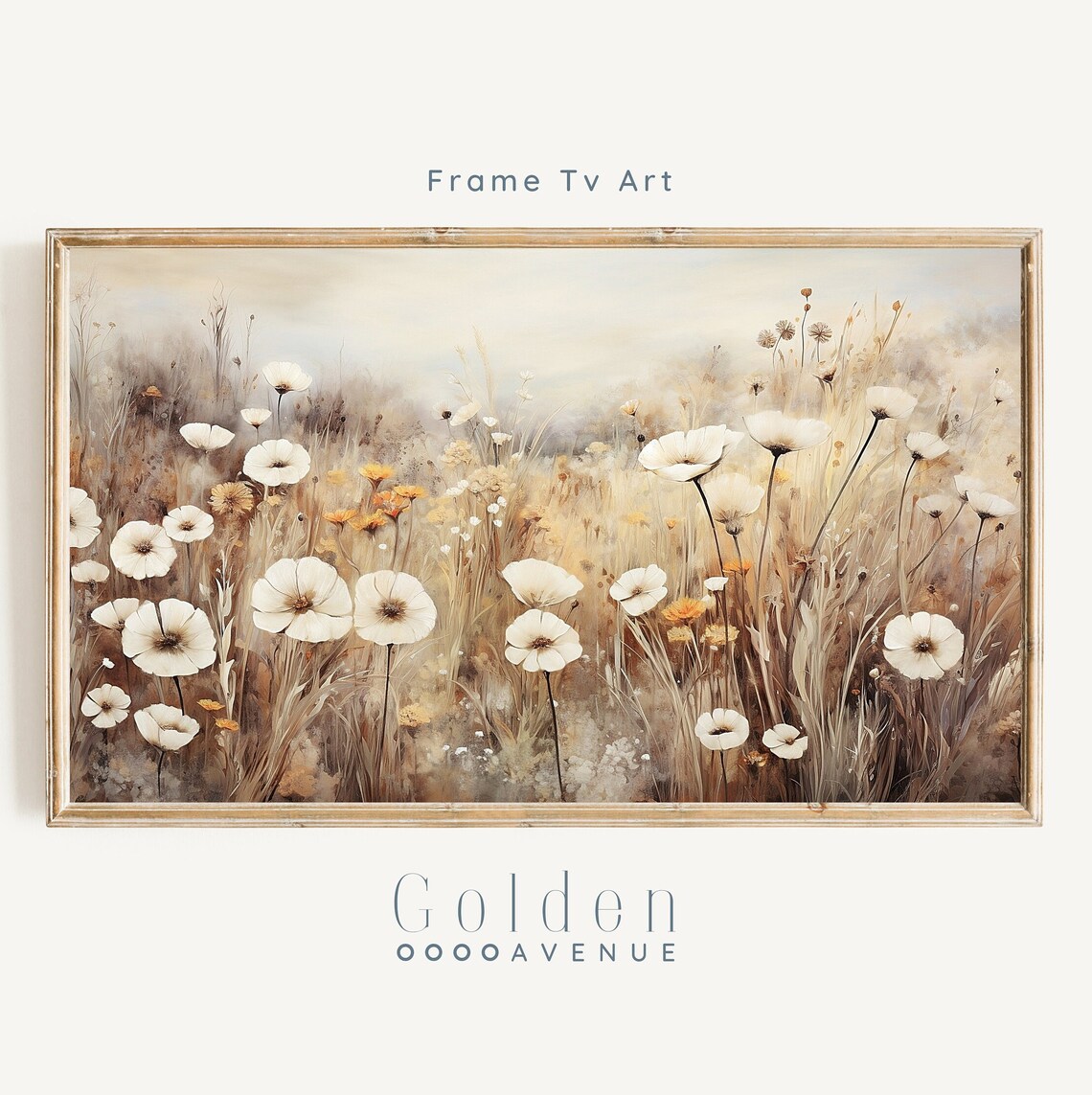 Wildflowers Art Print, Neutral Vintage Spring Painting