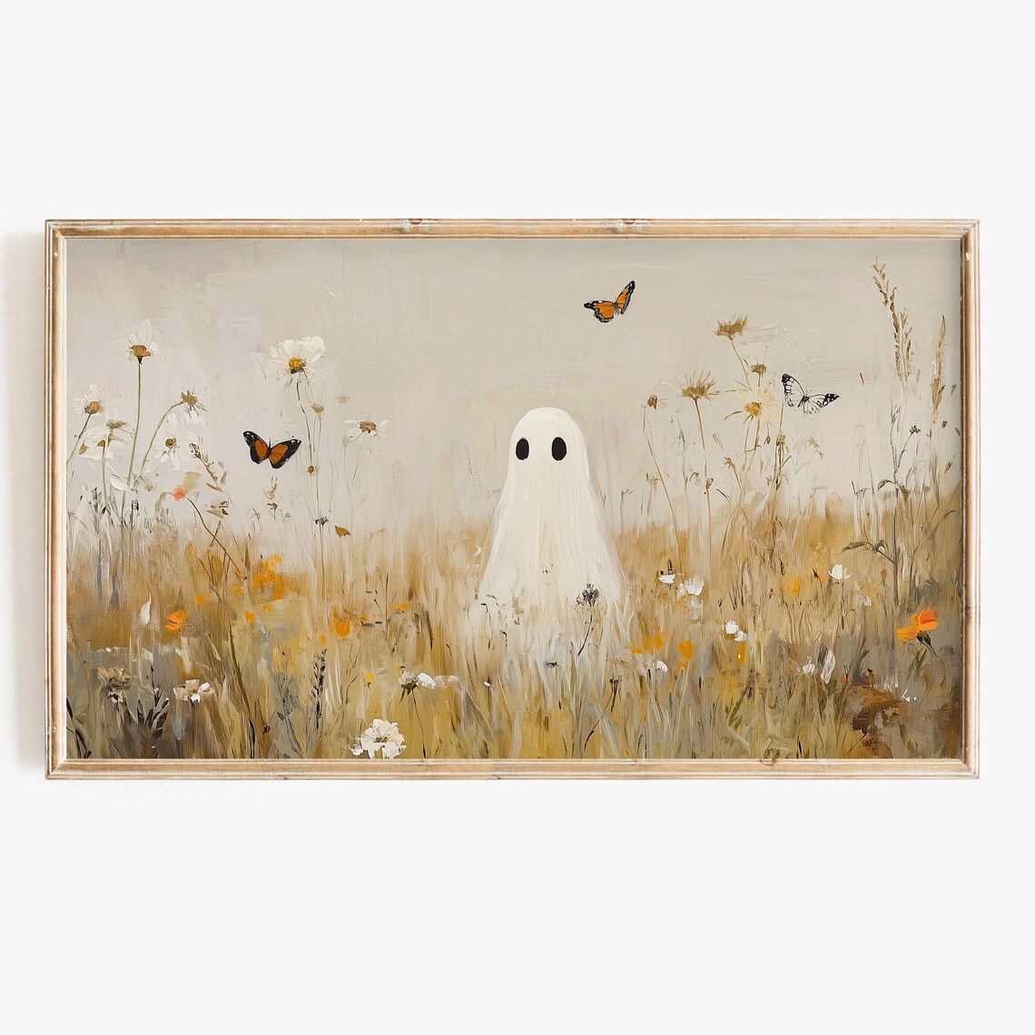 Halloween Botanical Ghost Art Print, Boho Fall Floral