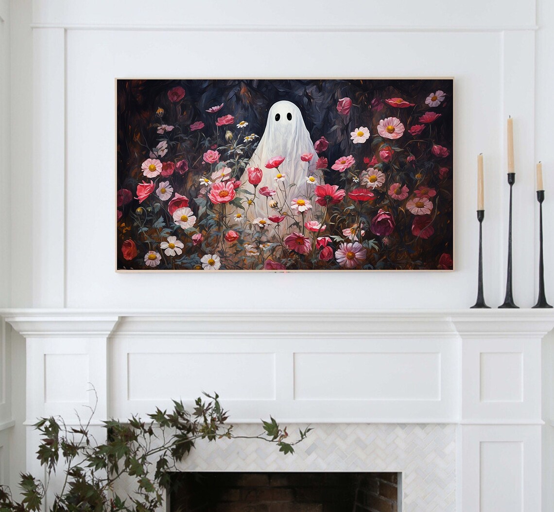 Halloween Botanical Ghost Painting, Cottagecore Boho Art - Image 3