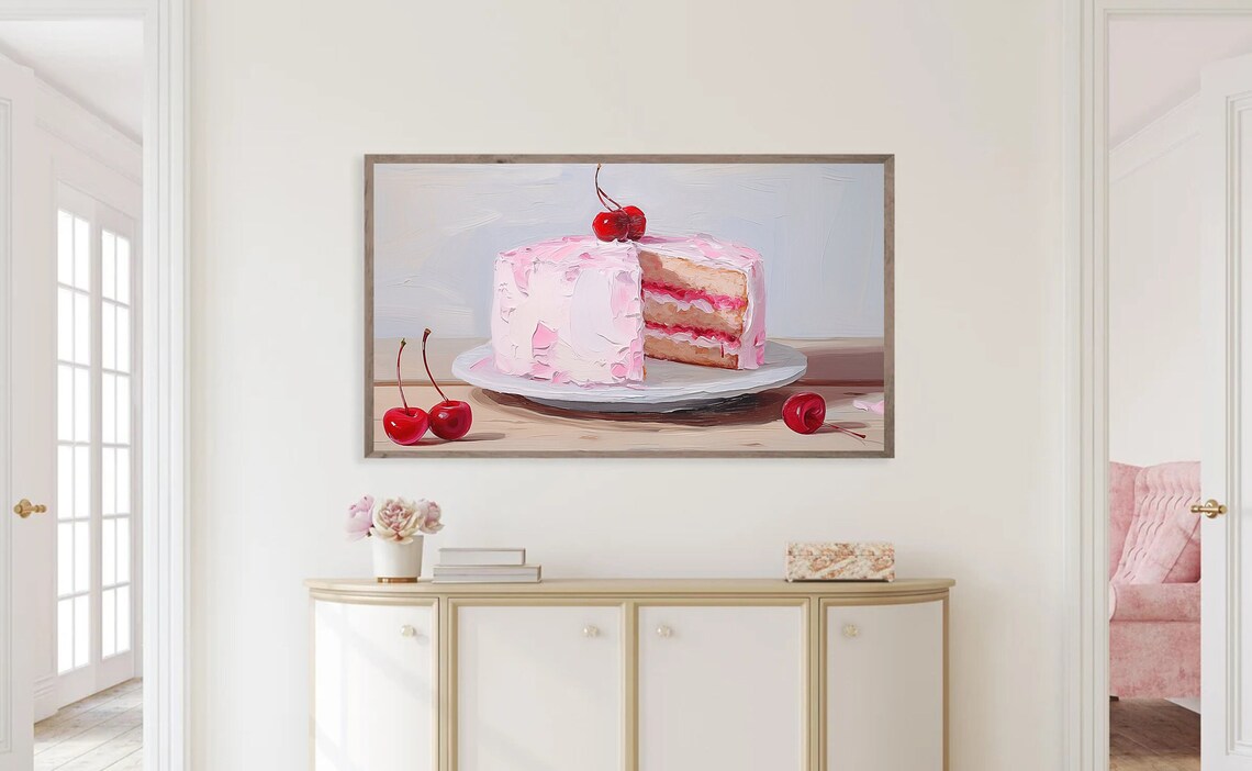 Birthday Cake and Cherries Pink Coquette Art Print - Image 5