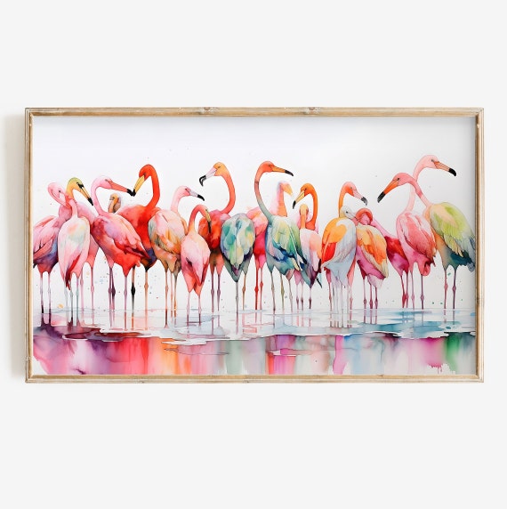 Summer Rainbow Flamingo Watercolor Art Print