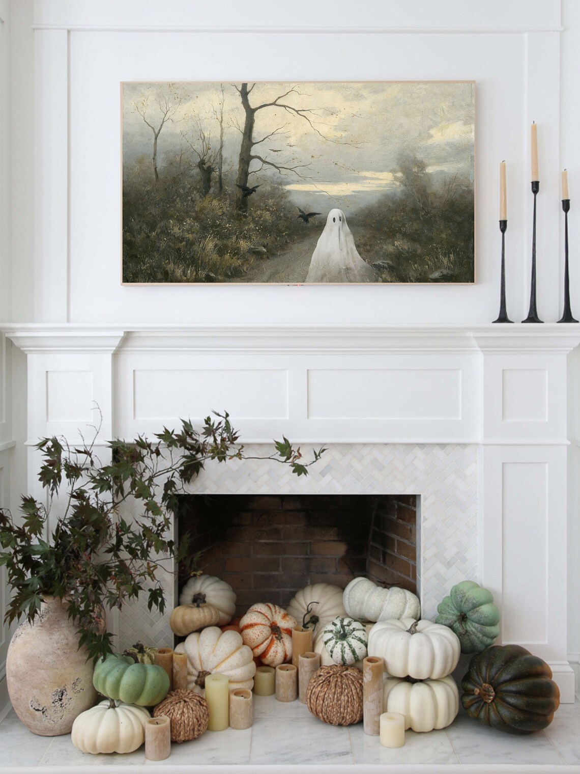 Halloween Ghost Painting Vintage Fall Landscape Art Print - Image 3