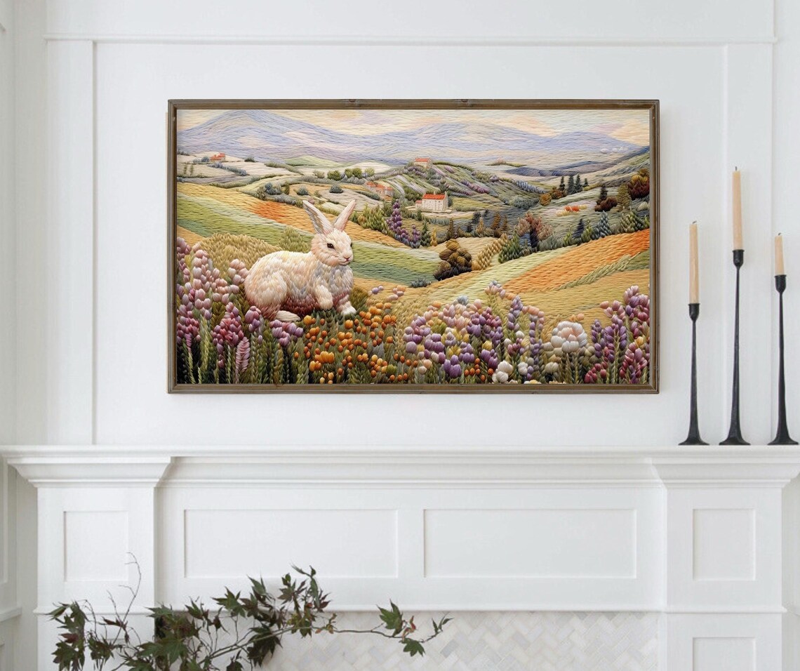 Easter Bunny Wildflower Spring Floral Textured Rabbit - Image 4