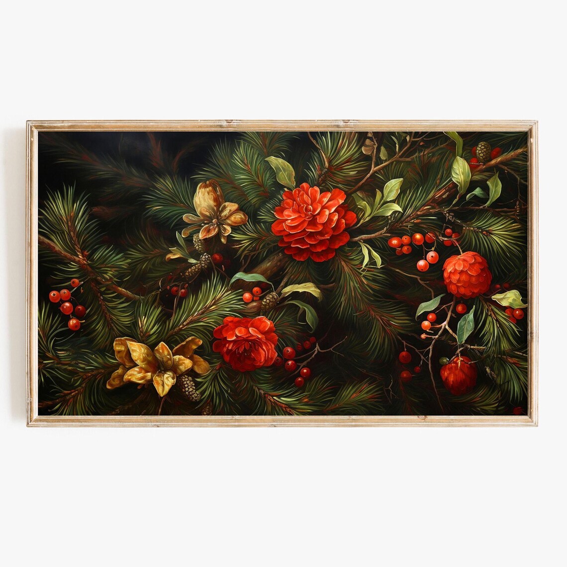 Vintage Christmas Botanical Art Print, Holiday Decor